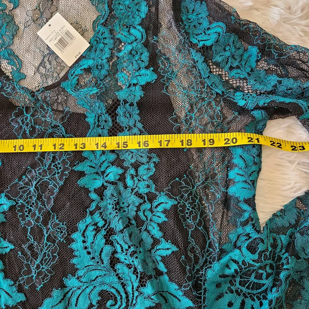 NWT The Limited Sz L Turquois & Black Lace Fairy Whimsigoth Sheer V-neck Blouse‎